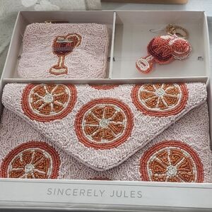 Sincerely Jules Pink Beaded Orange Slice Clutch, Wristlet & Keychain Set
